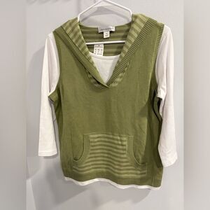 Christopher & Banks Olive and White Hooded Vest